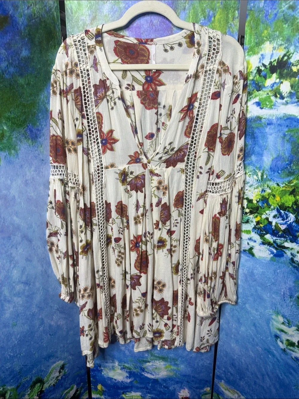 Free People Just the Two of Us Floral Crochet Tunic Dress Large